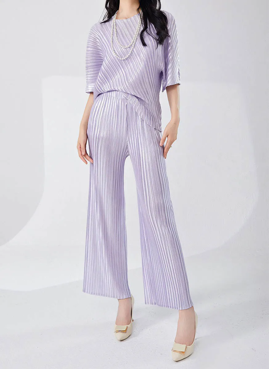 9240008 Pleated Top & Pants Set *Purple