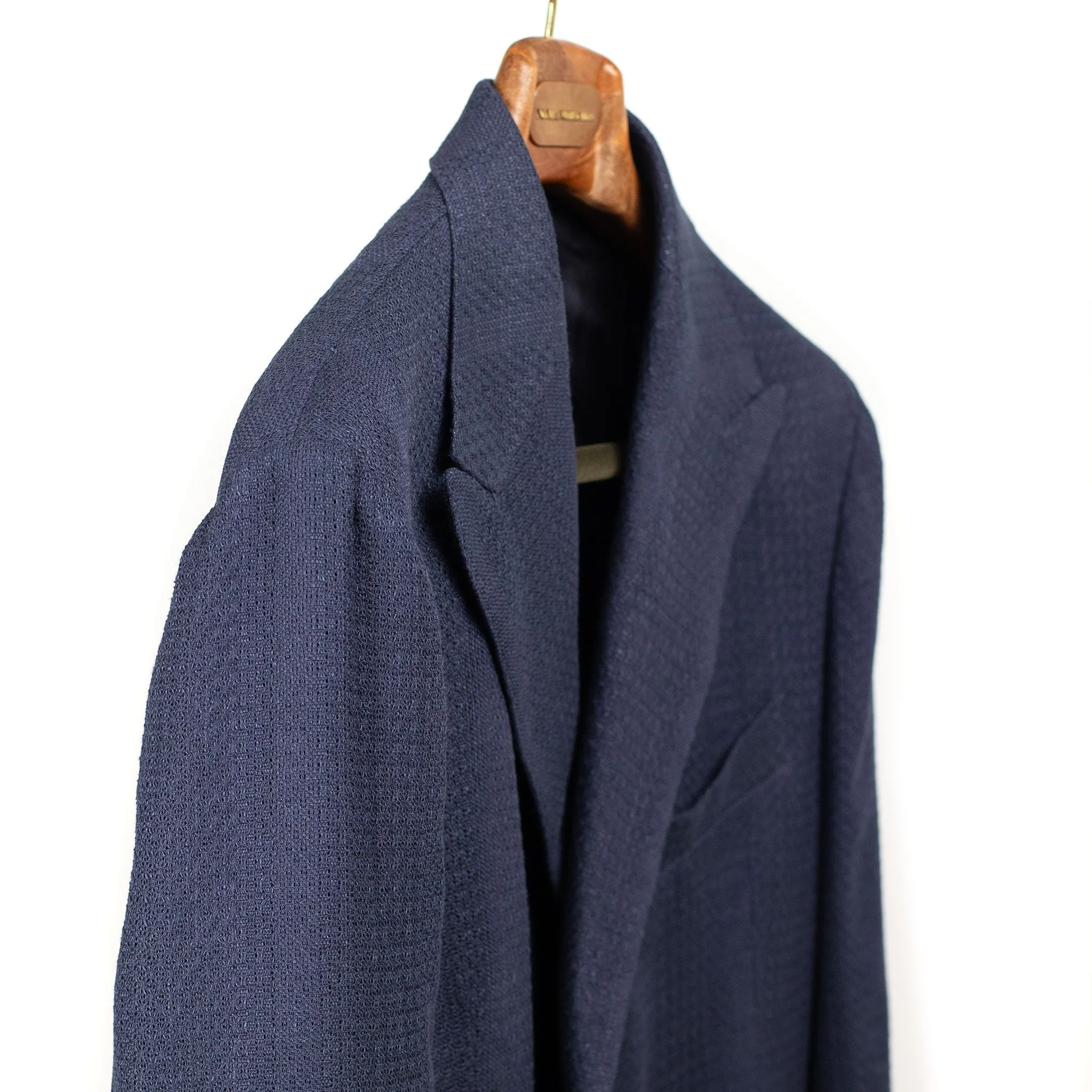 Aaredeo double-breasted jacket in navy self-striped hopsack linen mix