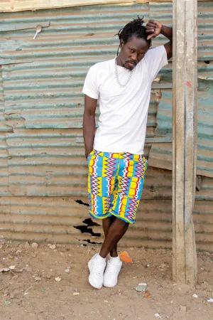 African Shorts In Electric Blue Kente