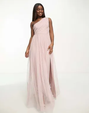 Anaya Bridesmaid Pink One Shoulder Tulle Maxi Dress