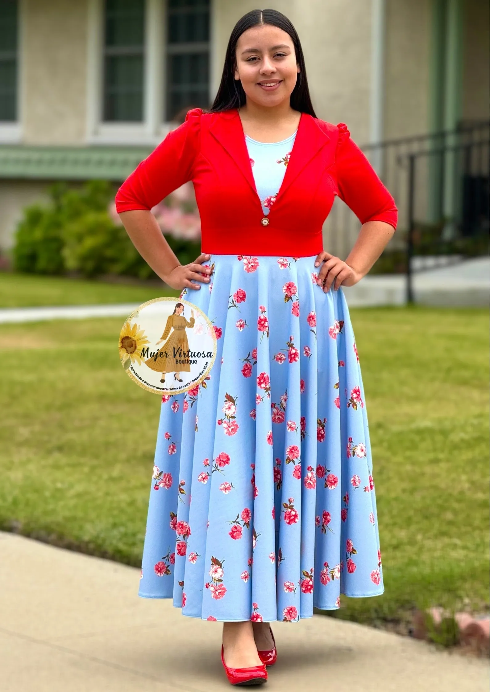 Astrid Red & Blue Floral Blazer Dress