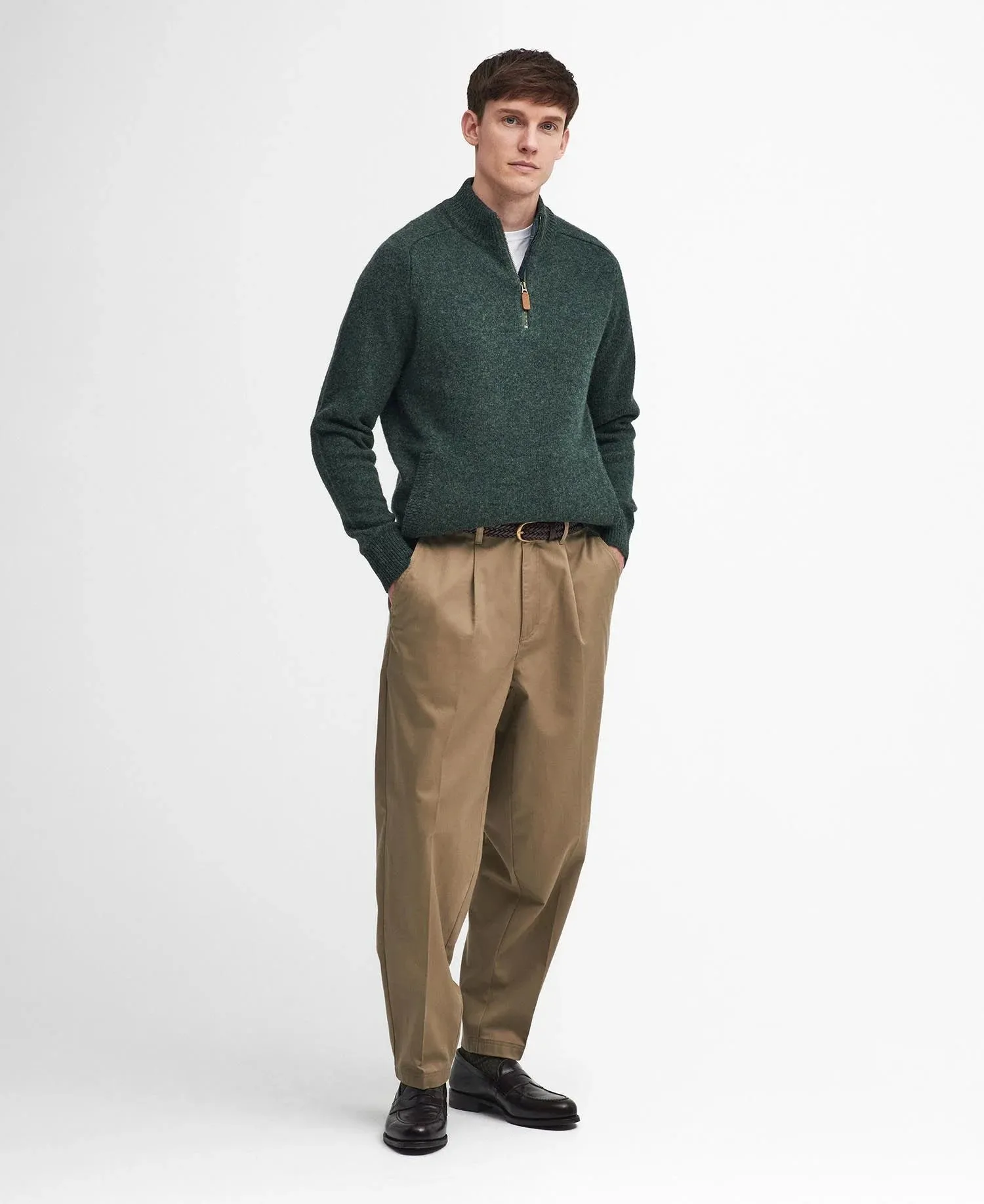 Barbour Mens Talder Half Zip Sweater in Seaweed Green