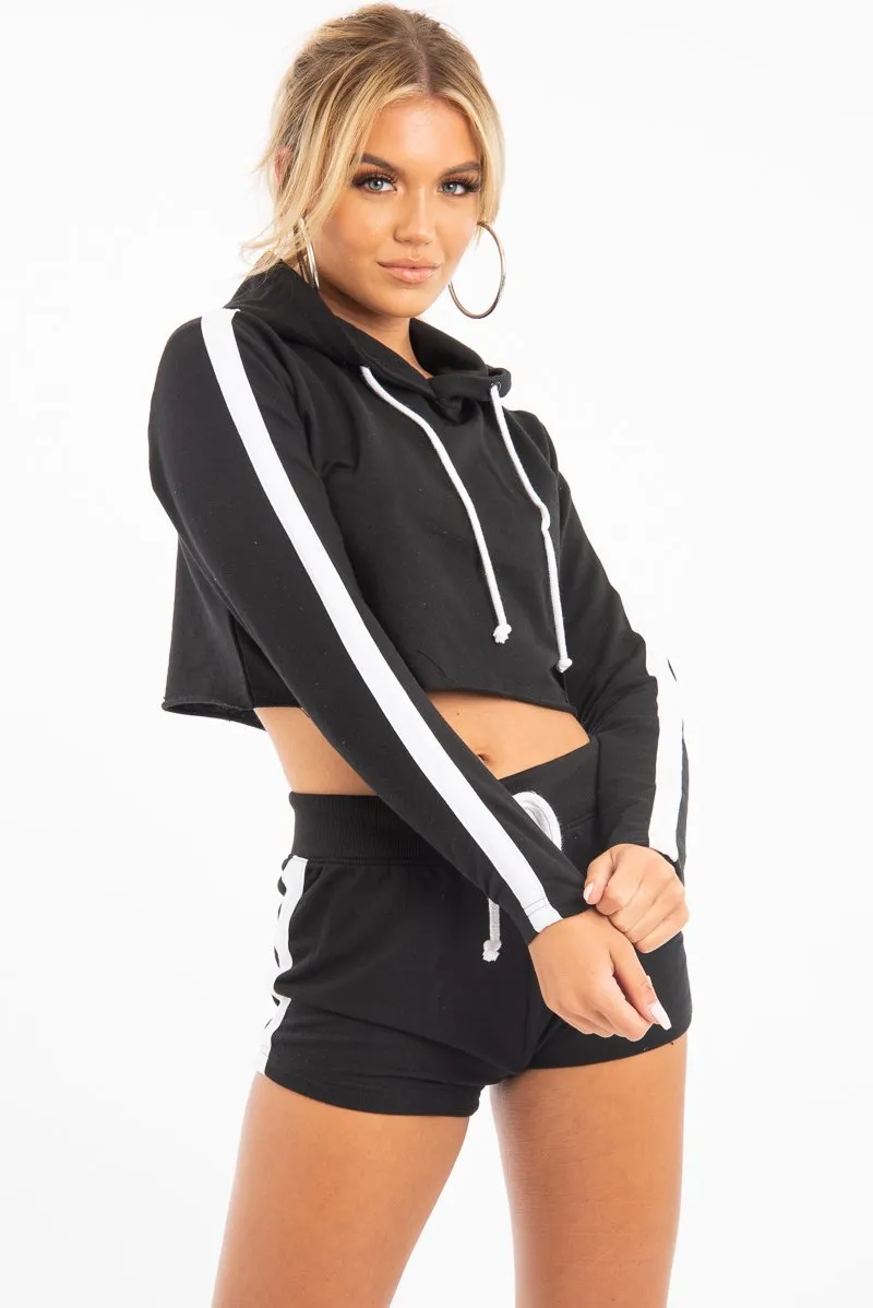 Black White Cropped Hoodie and Shorts Co-ord - Kya