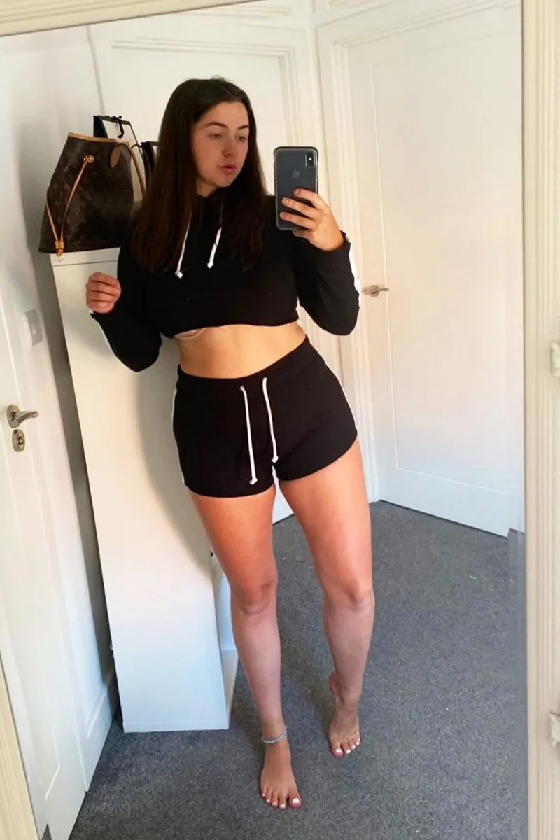 Black White Cropped Hoodie and Shorts Co-ord - Kya