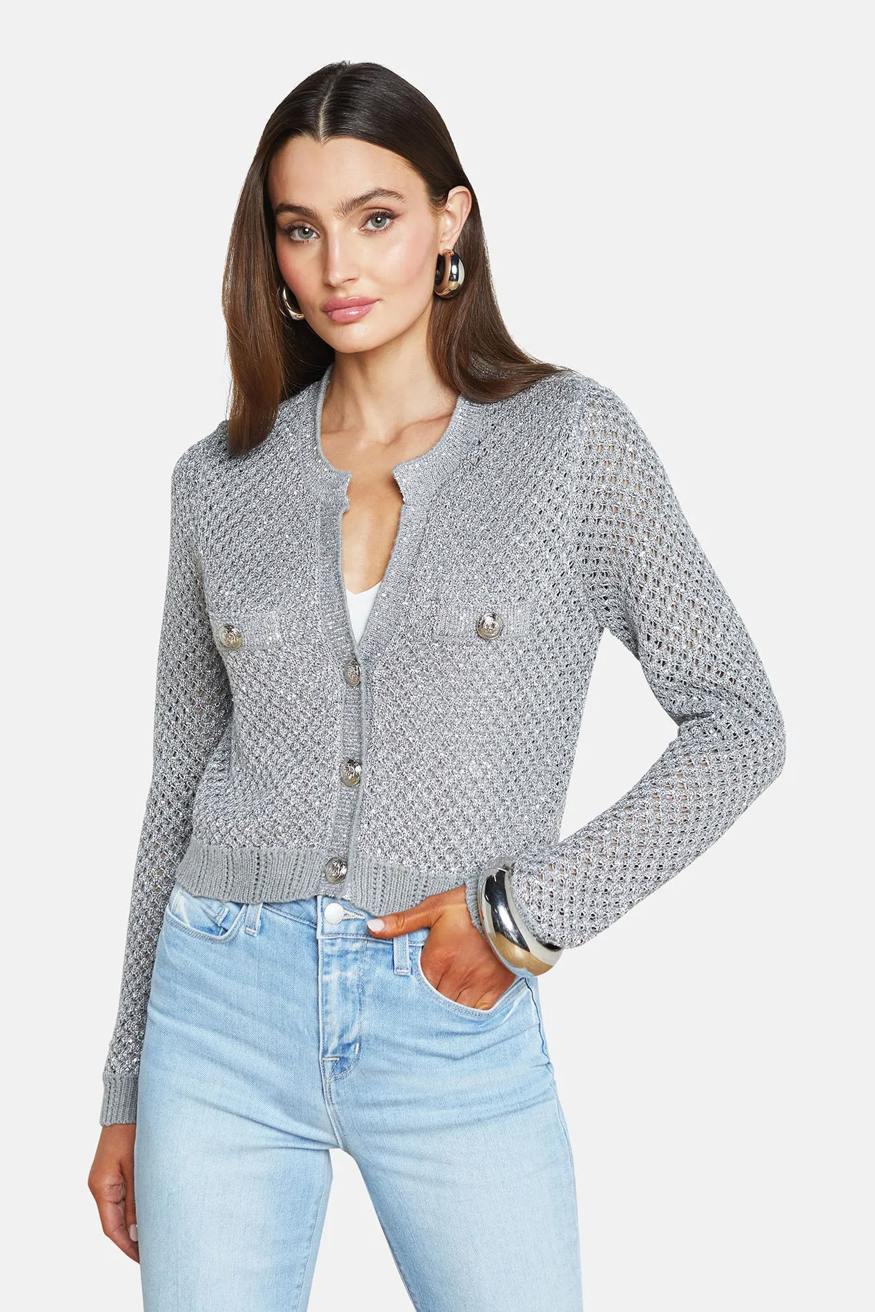 Blanca Sequinned Cardigan Silver