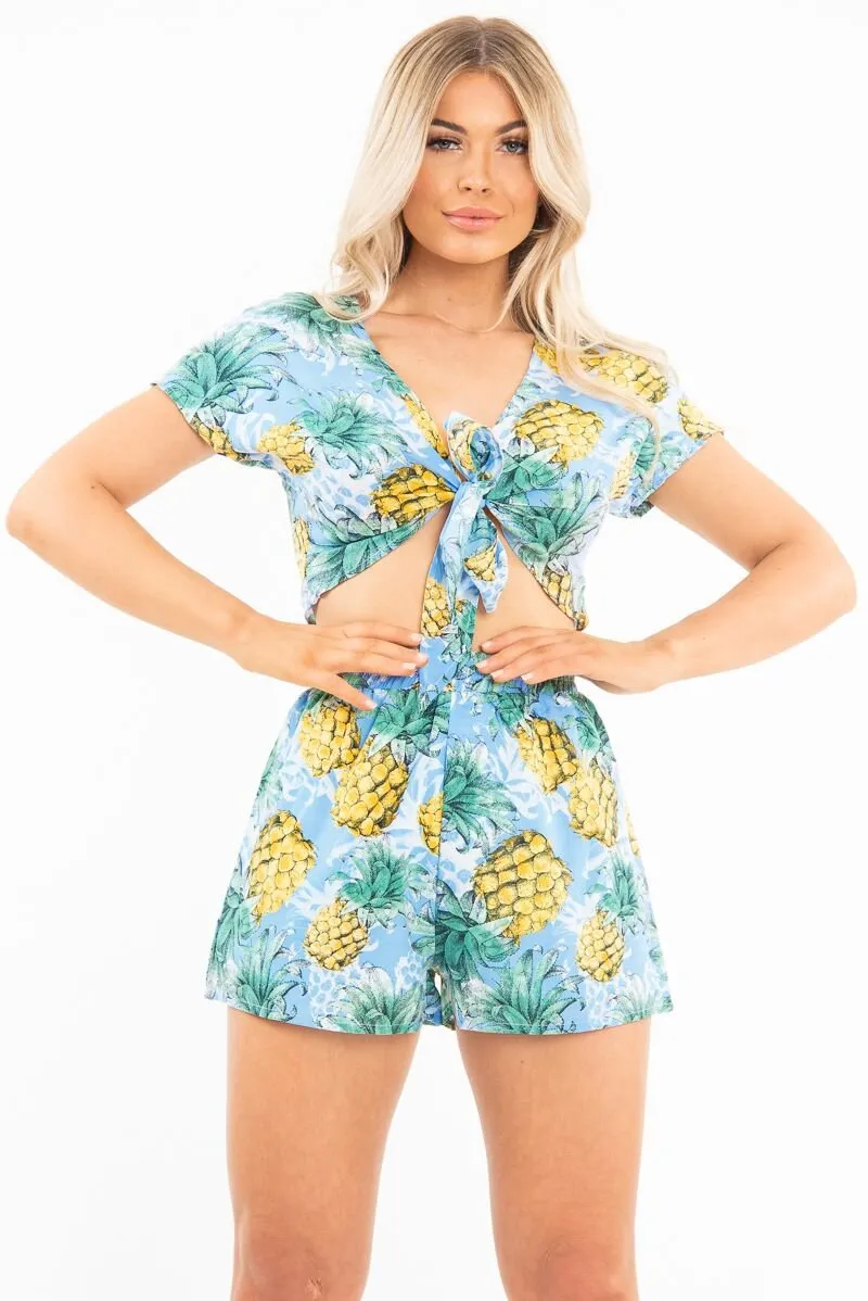 Blue Tropical Print Crop Top and Shorts Co-ord - Olena