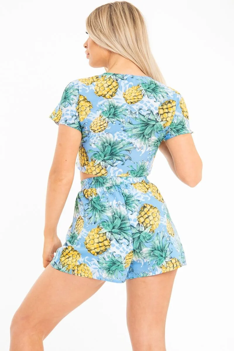 Blue Tropical Print Crop Top and Shorts Co-ord - Olena