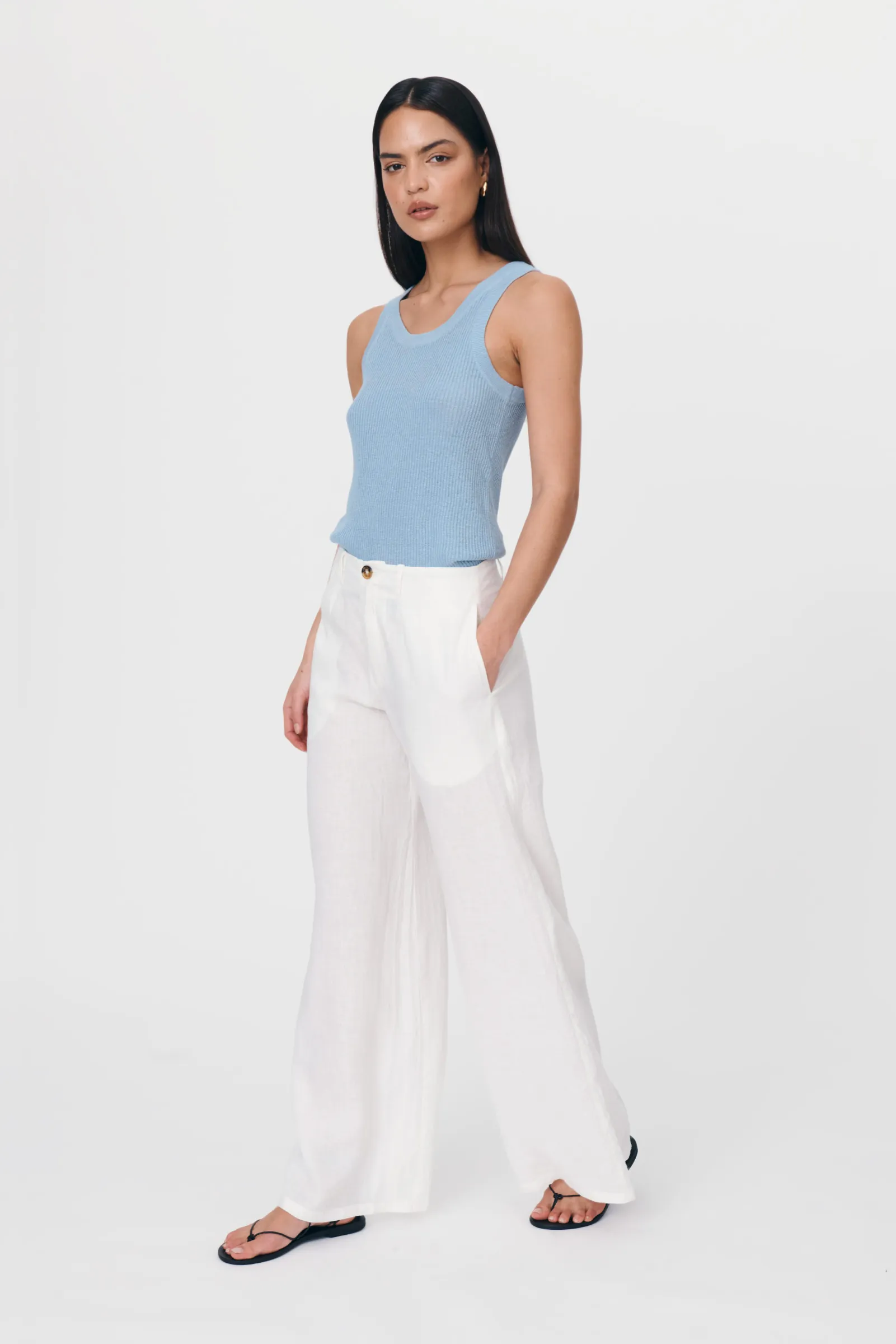 Carlotta Linen Wide Leg Pants - Bone