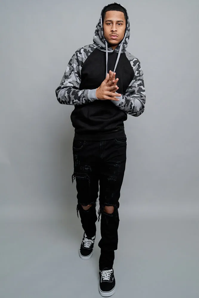 Contrast Raglan Sleeve Pullover Hoodie