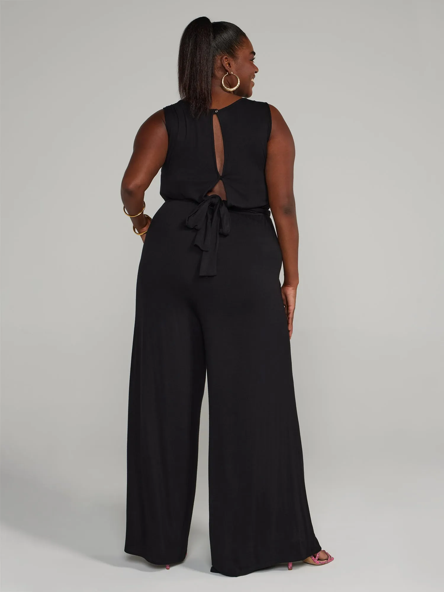 Cutout Tie Waist Knit Jumpsuit