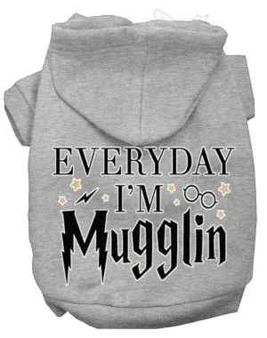 Everyday I'm Mugglin Screen Print Dog Hoodie Grey M