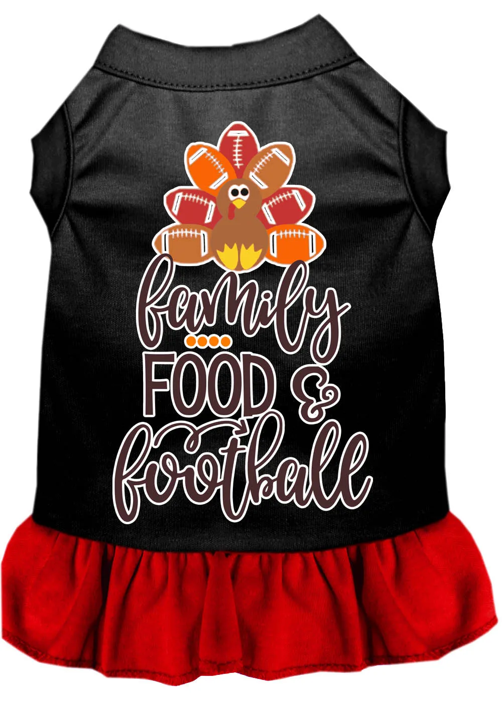 Family, Food, And Football Screen Print Dog Dress Black With Red Xl