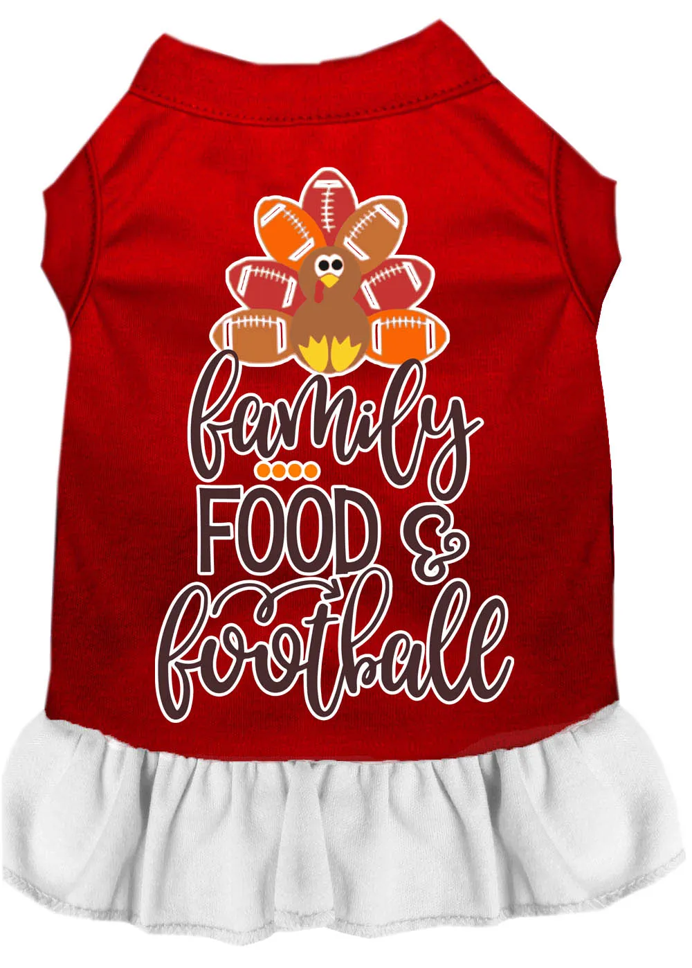 Family, Food, And Football Screen Print Dog Dress Red With White Med