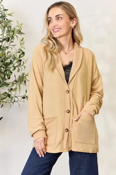 Full Size Button Up Long Sleeve Cardigan