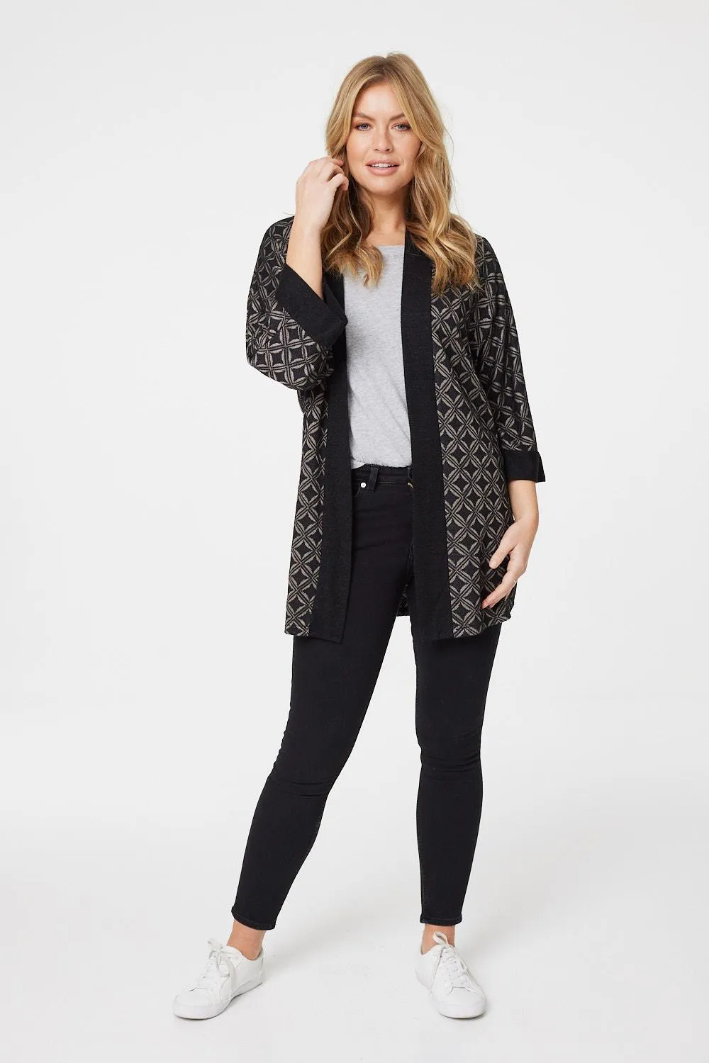 Geo Print Open Front Cardigan