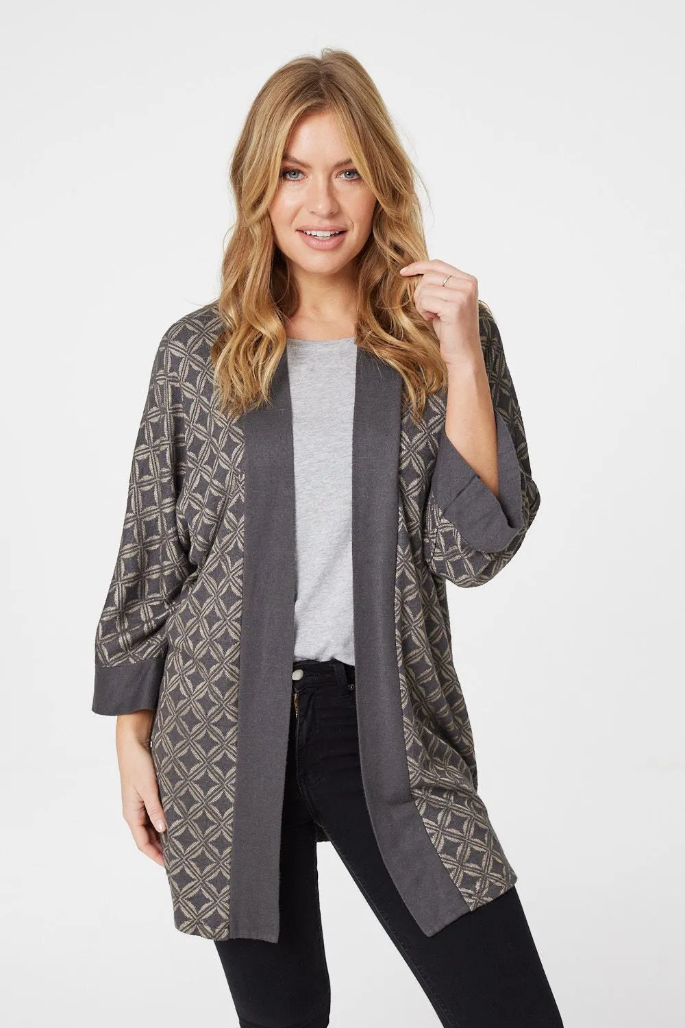 Geo Print Open Front Cardigan