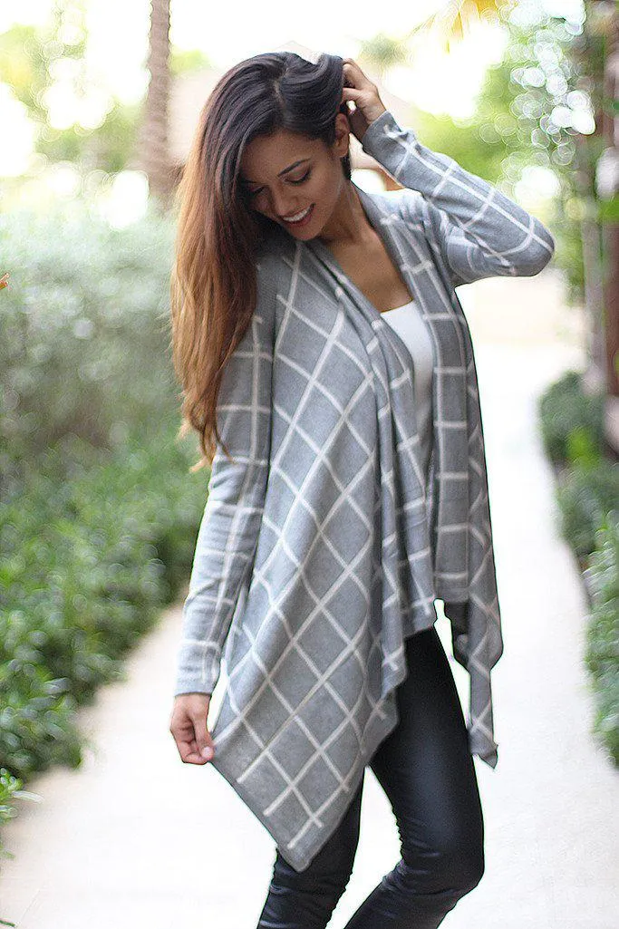 Heather Gray Plaid Cardigan