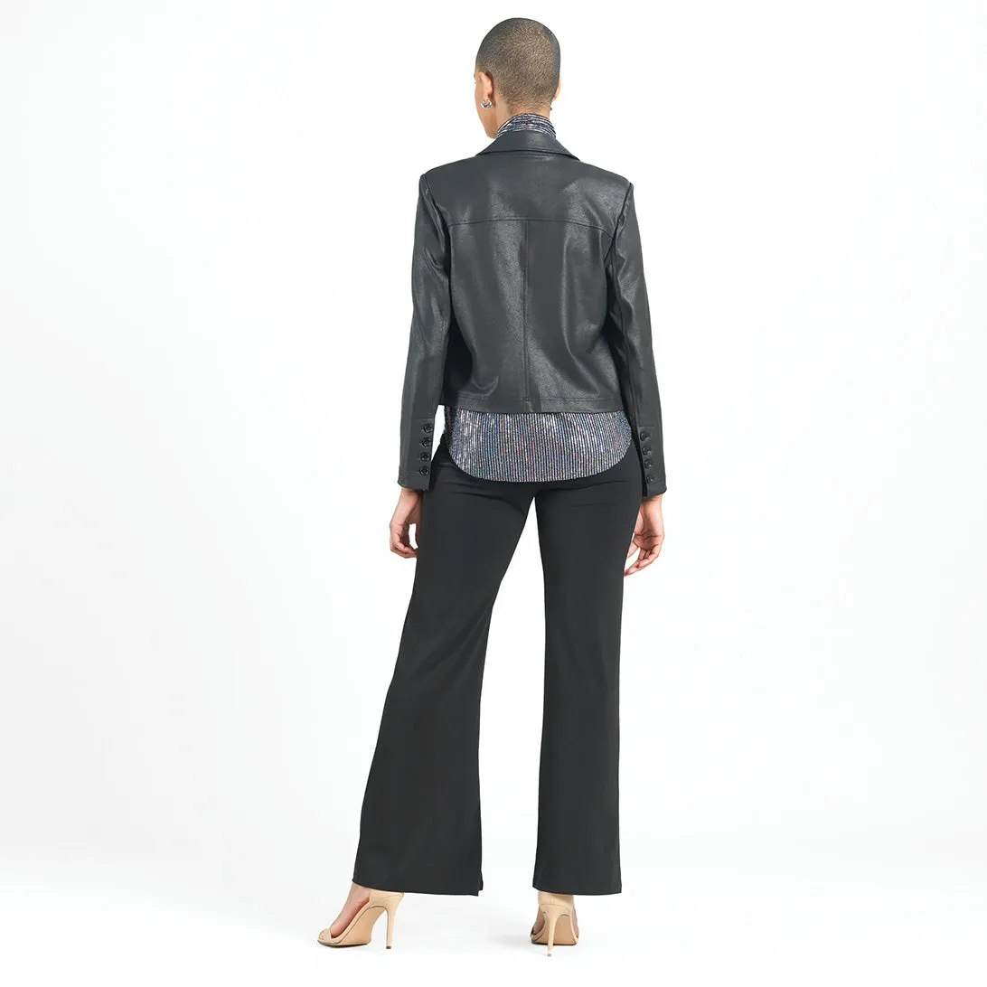 Liquid Leather™ Cropped Tuxedo Blazer - Black