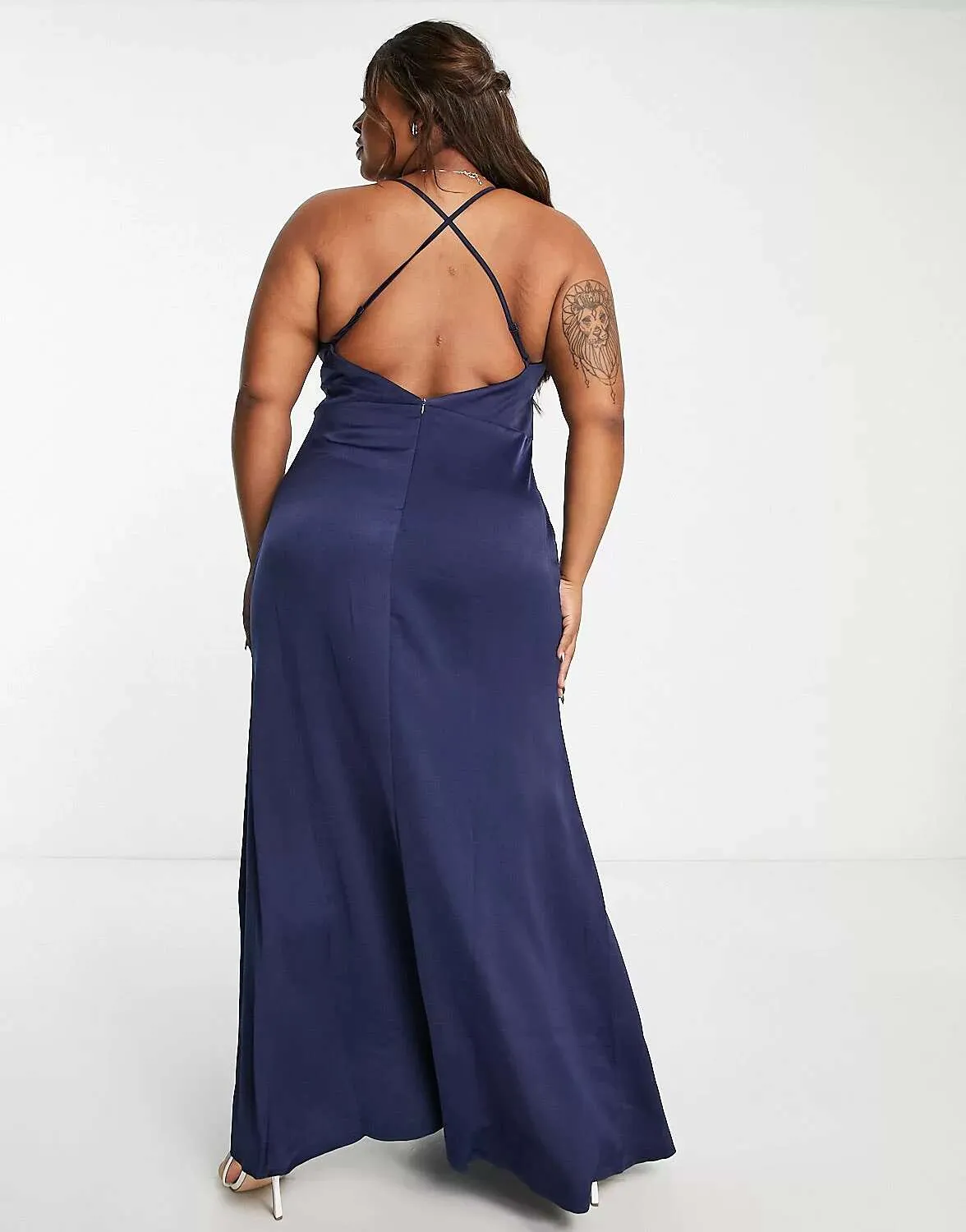 Little Mistress Navy Satin Strap Maxi Dress