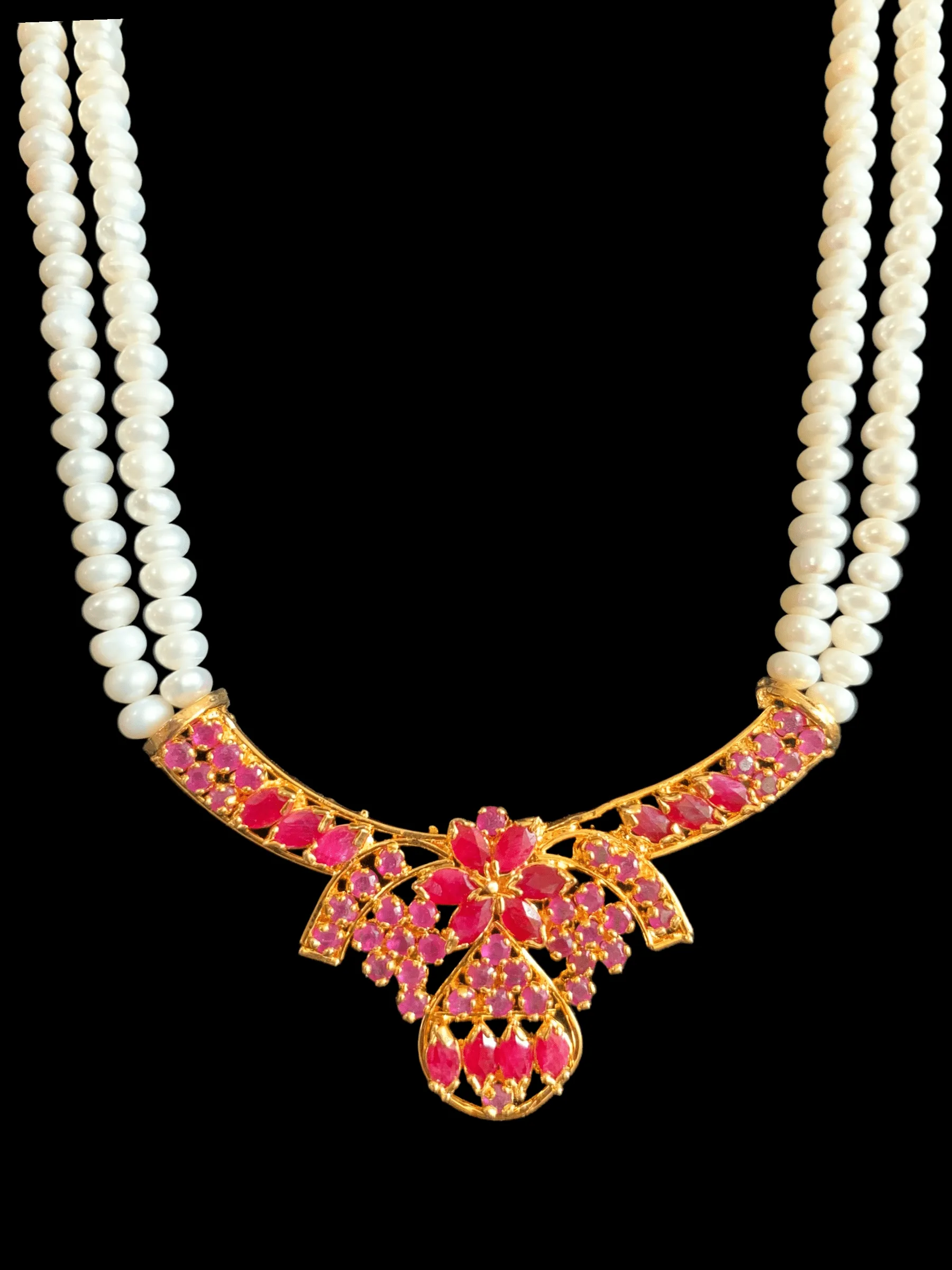 LN133 Ruby long  necklace  set in fresh water pearls ( READY TO SHIP )