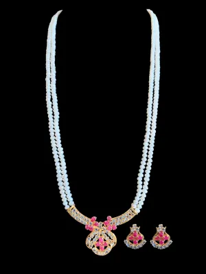 LN136 Ruby long  necklace  set in fresh water pearls ( READY TO SHIP )