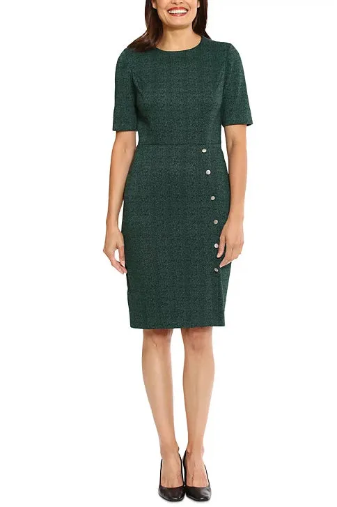 London Times Herringbone Sheath Button Skirt Dress