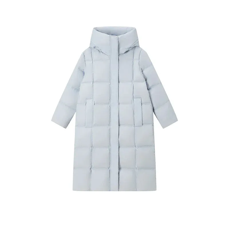 Long Down Jacket for Women. Waterproof Hooded Coat