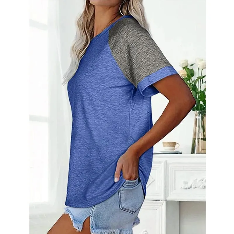 Loose Round Neck Raglan Sleeve Contrast T-shirt