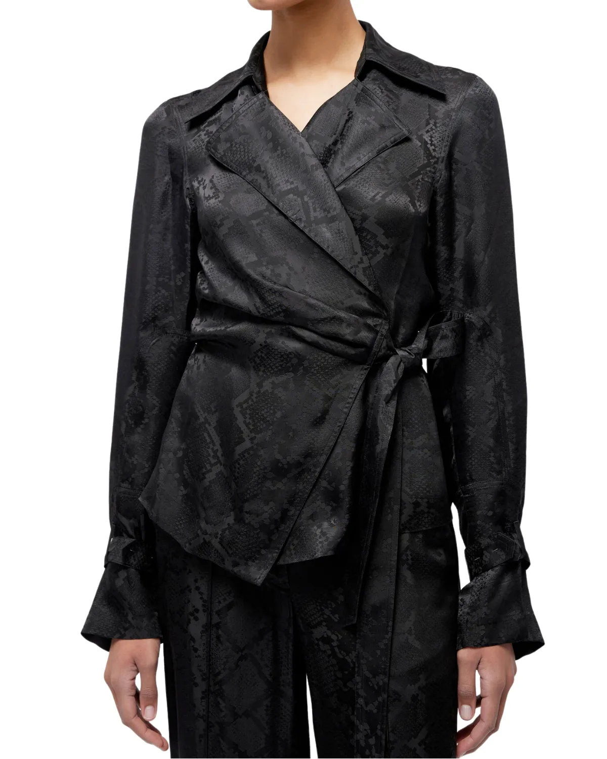 Milo Silk Wrap Blouse (Black Python)