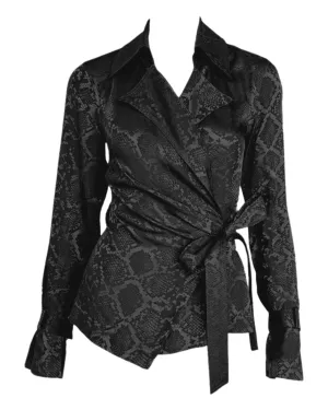 Milo Silk Wrap Blouse (Black Python)