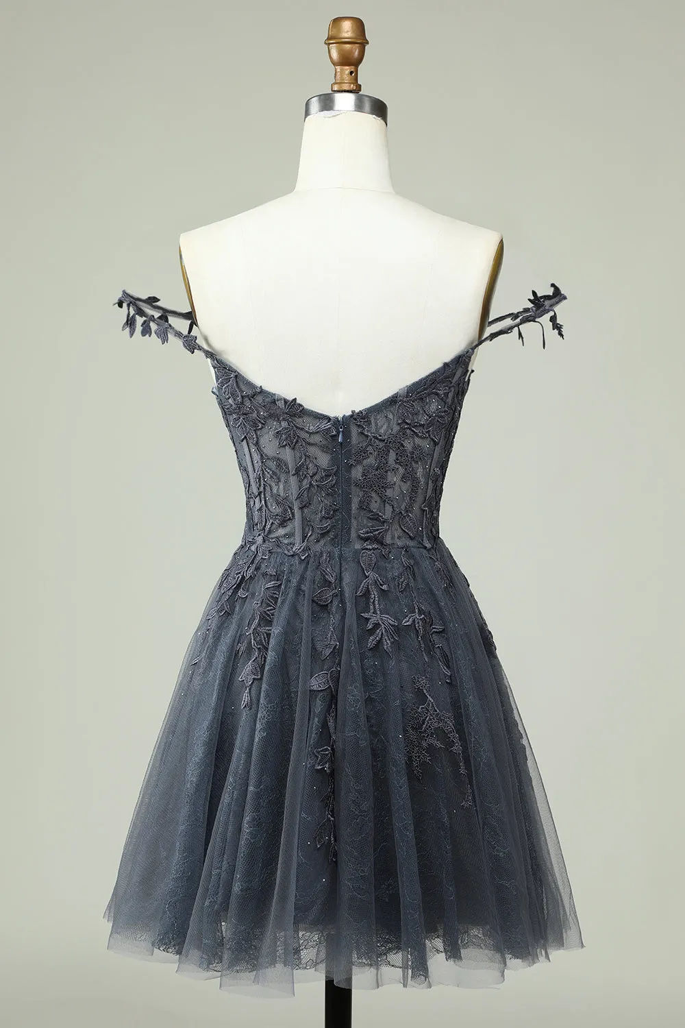 Navy Spaghetti Strap Homecoming Dress with Appliques