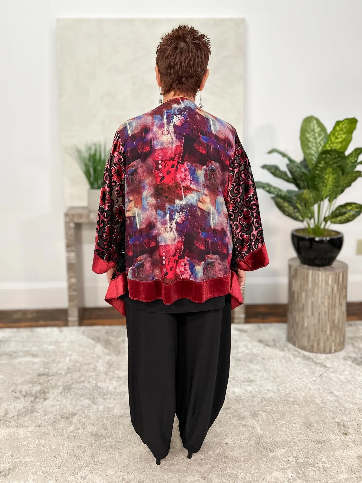 Patchwork Short Butterfly Jacket, Red Wine