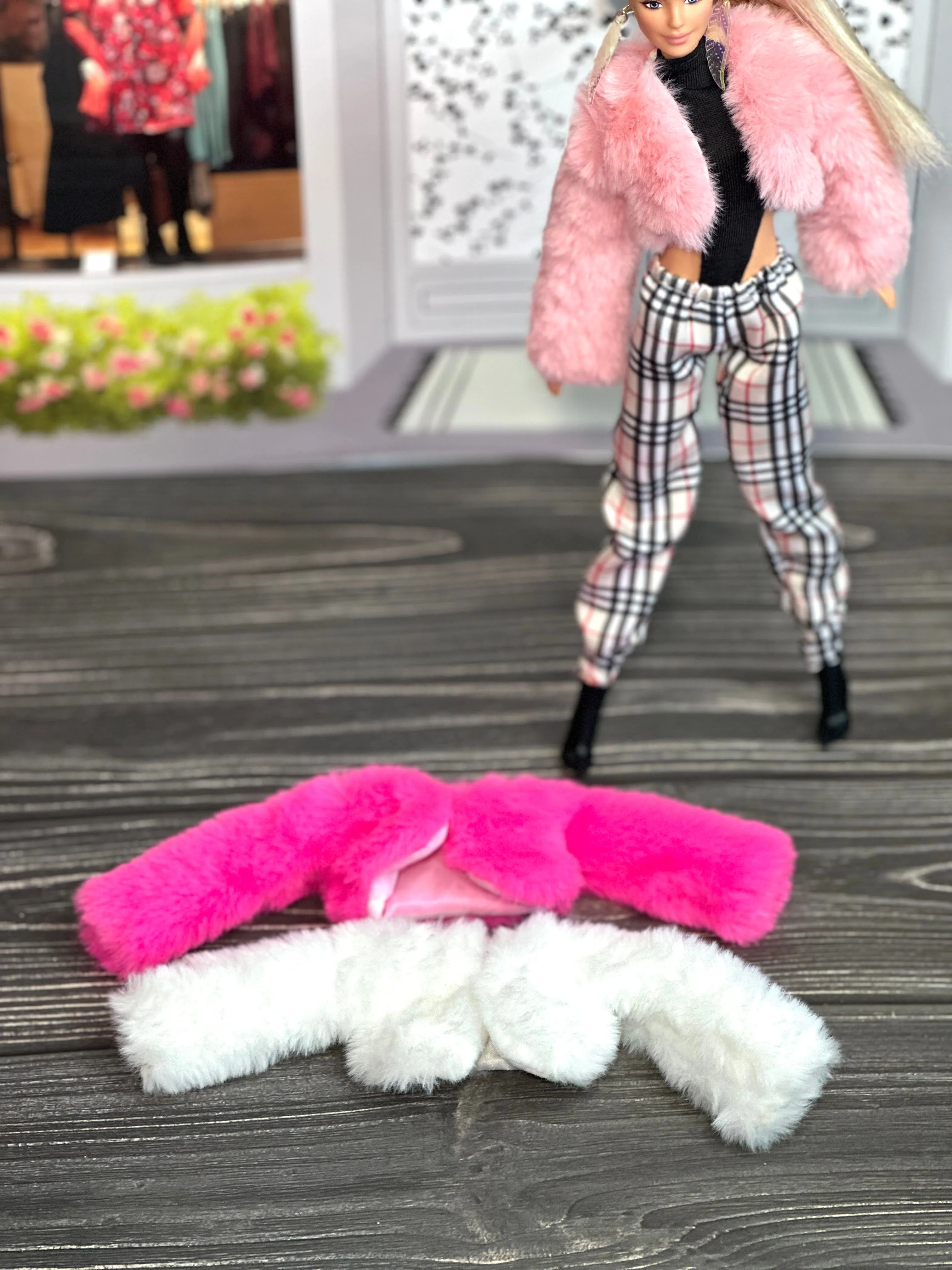 Pink Barbie fur coats