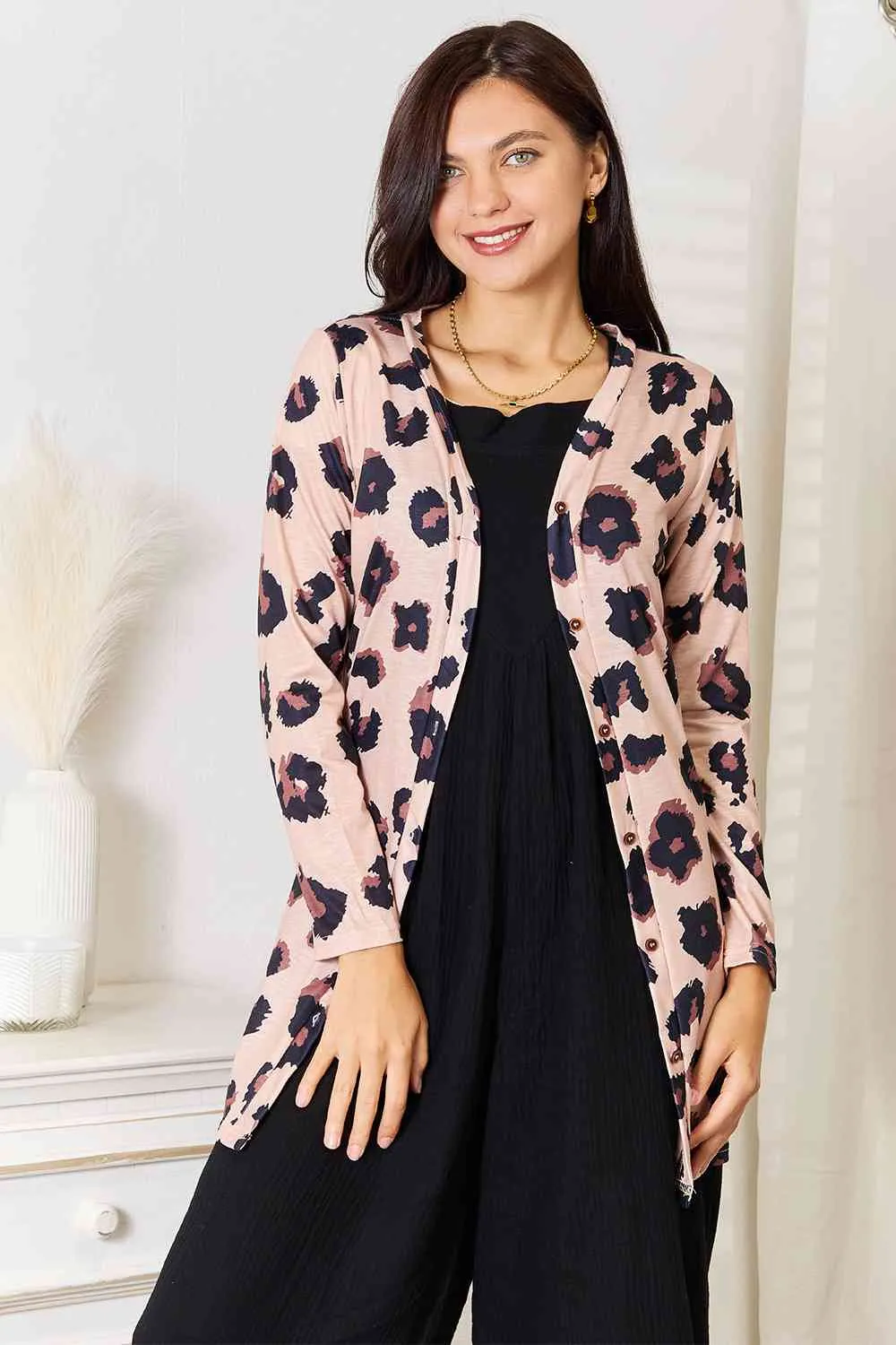 Printed Button Front Longline Cardigan