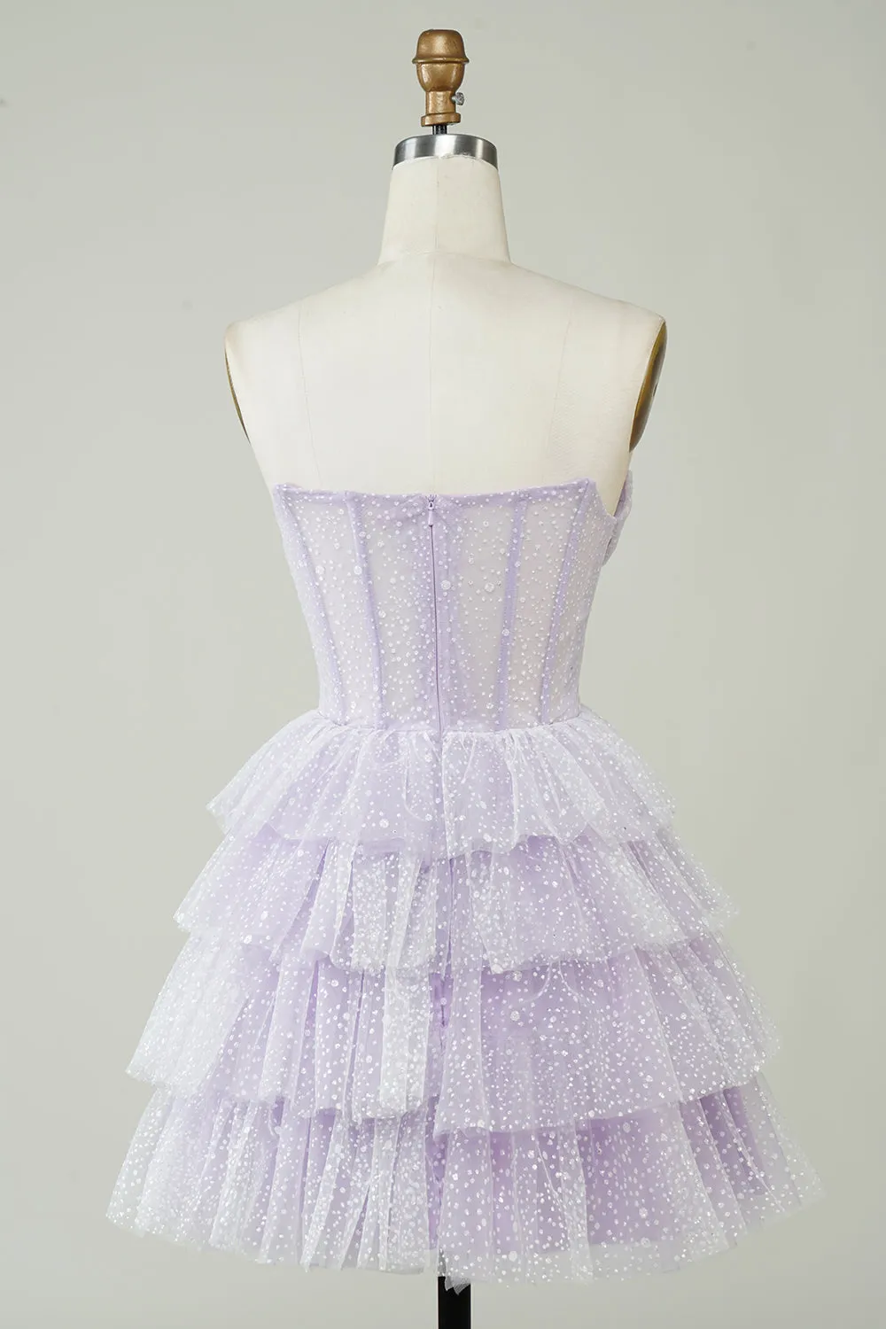 Purple Sparkly Corset Tiered Homecoming Dress