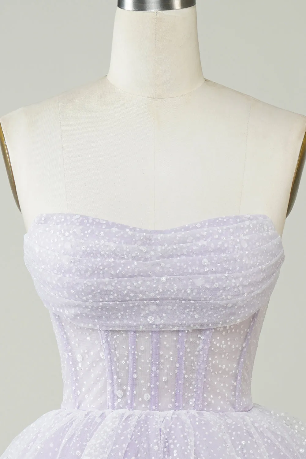 Purple Sparkly Corset Tiered Homecoming Dress