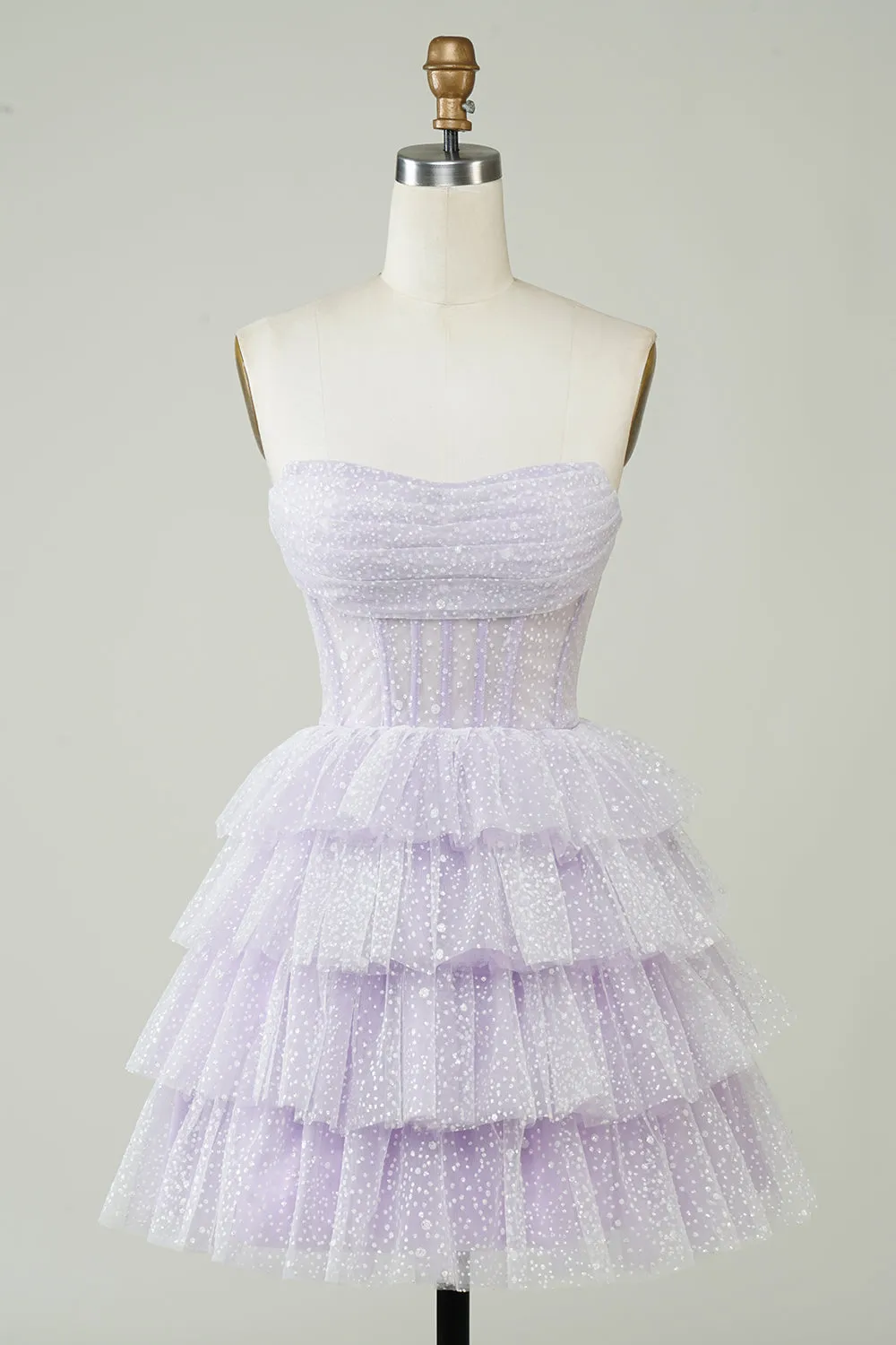 Purple Sparkly Corset Tiered Homecoming Dress