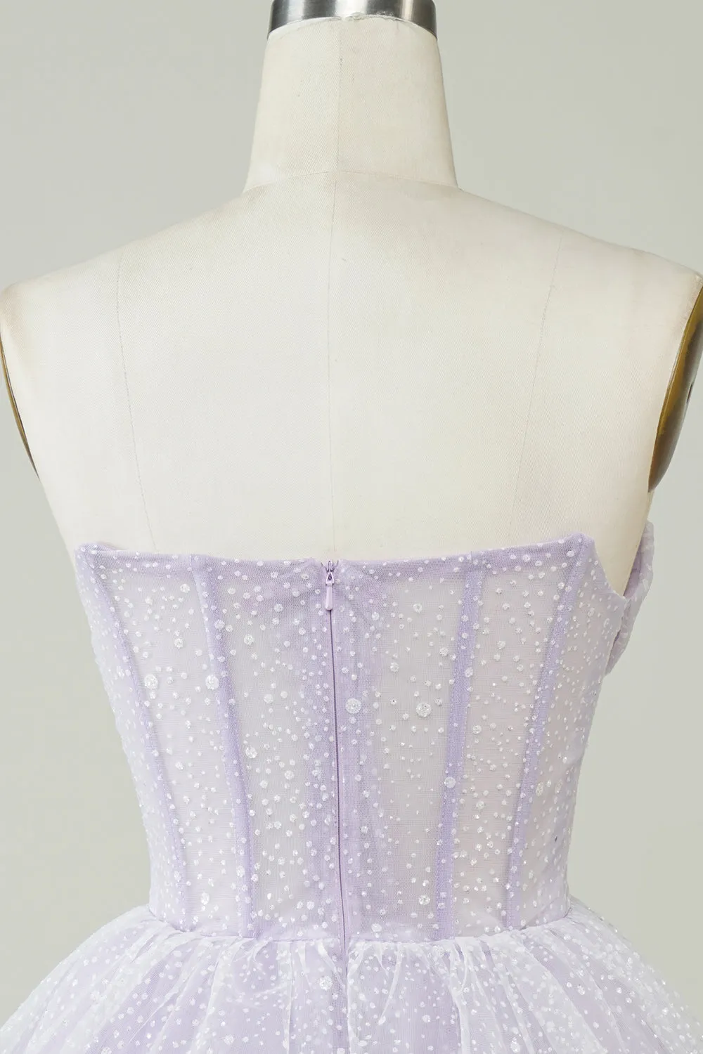 Purple Sparkly Corset Tiered Homecoming Dress