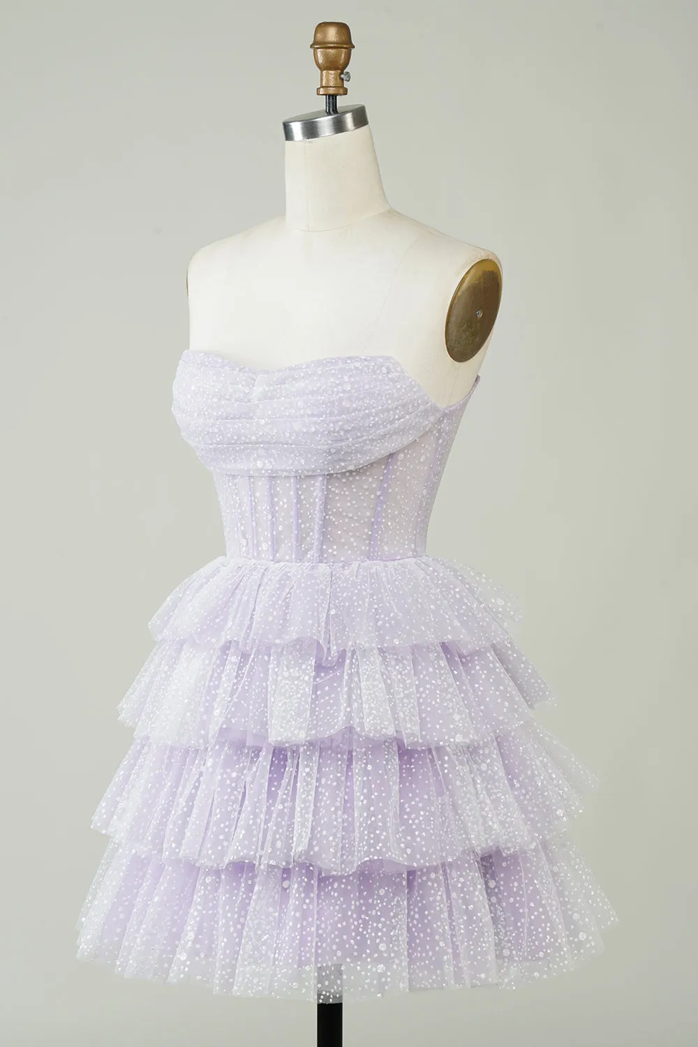 Purple Sparkly Corset Tiered Homecoming Dress