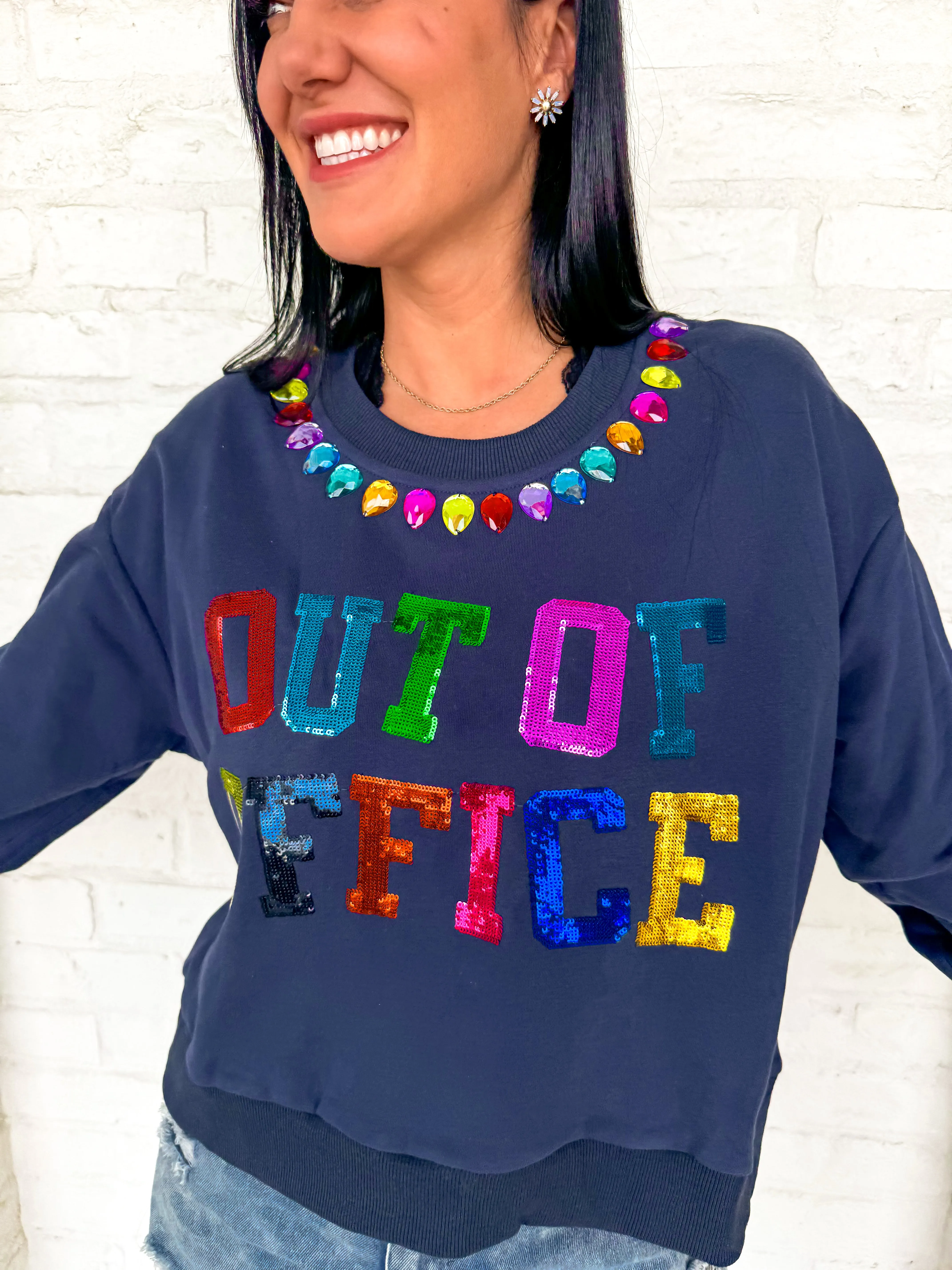 Queen Of Sparkles Navy Out Of Office Sweatshirt