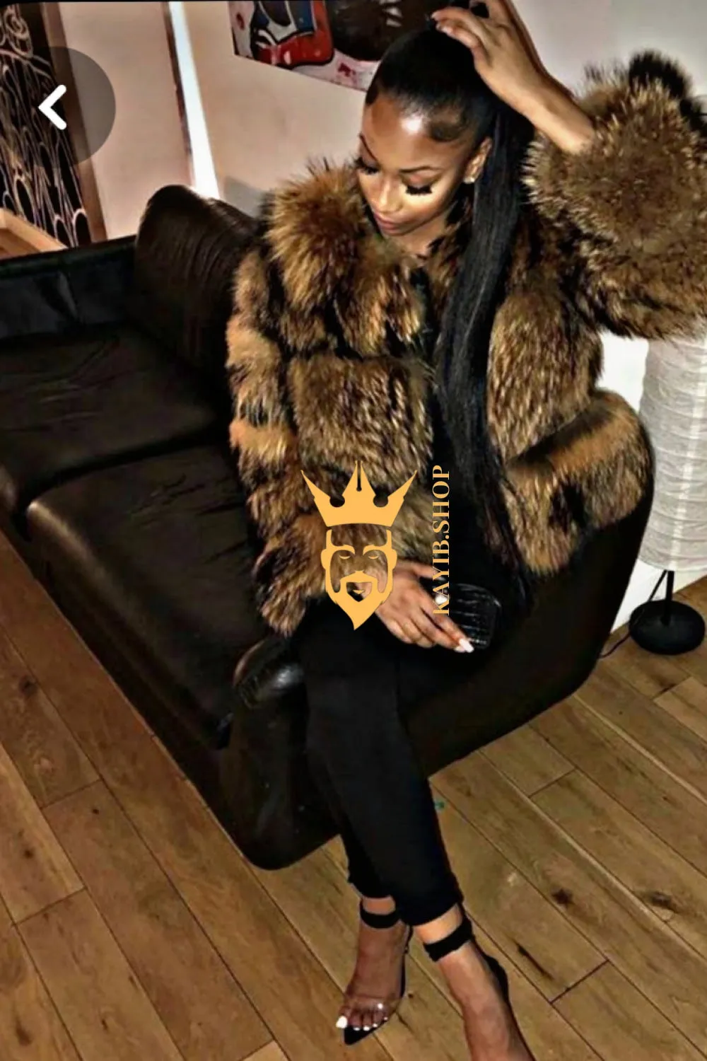 Raccoon Fur Short Coat - Stay Stylish and Warm with Oversized Sleeves - 100% Real Fur Luxury