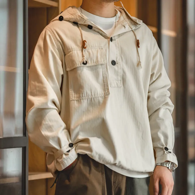 Retro White Herringbone Casual Hoodies