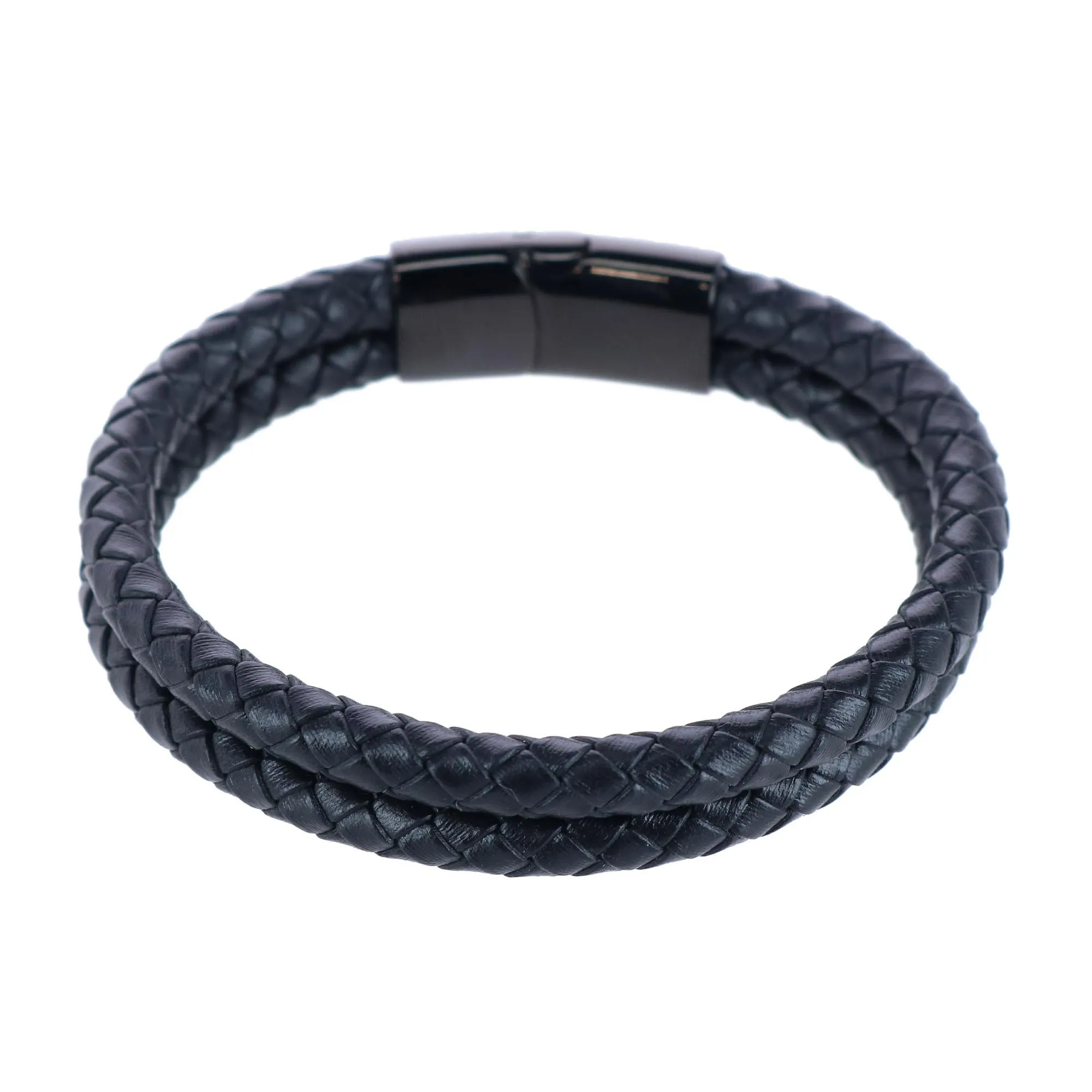 Simple Double Band Braided Secure Clasp Leather Bracelet