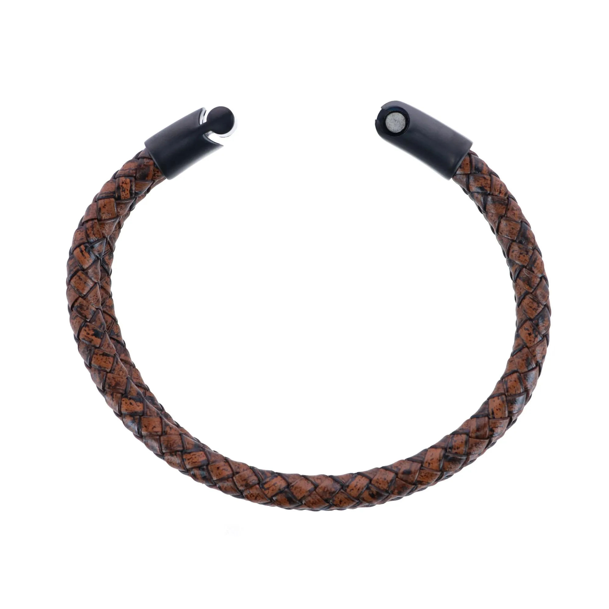 Simple Double Band Braided Secure Clasp Leather Bracelet