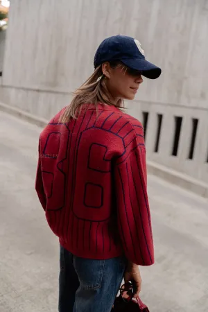 Smiley cardigan red/navy stripes