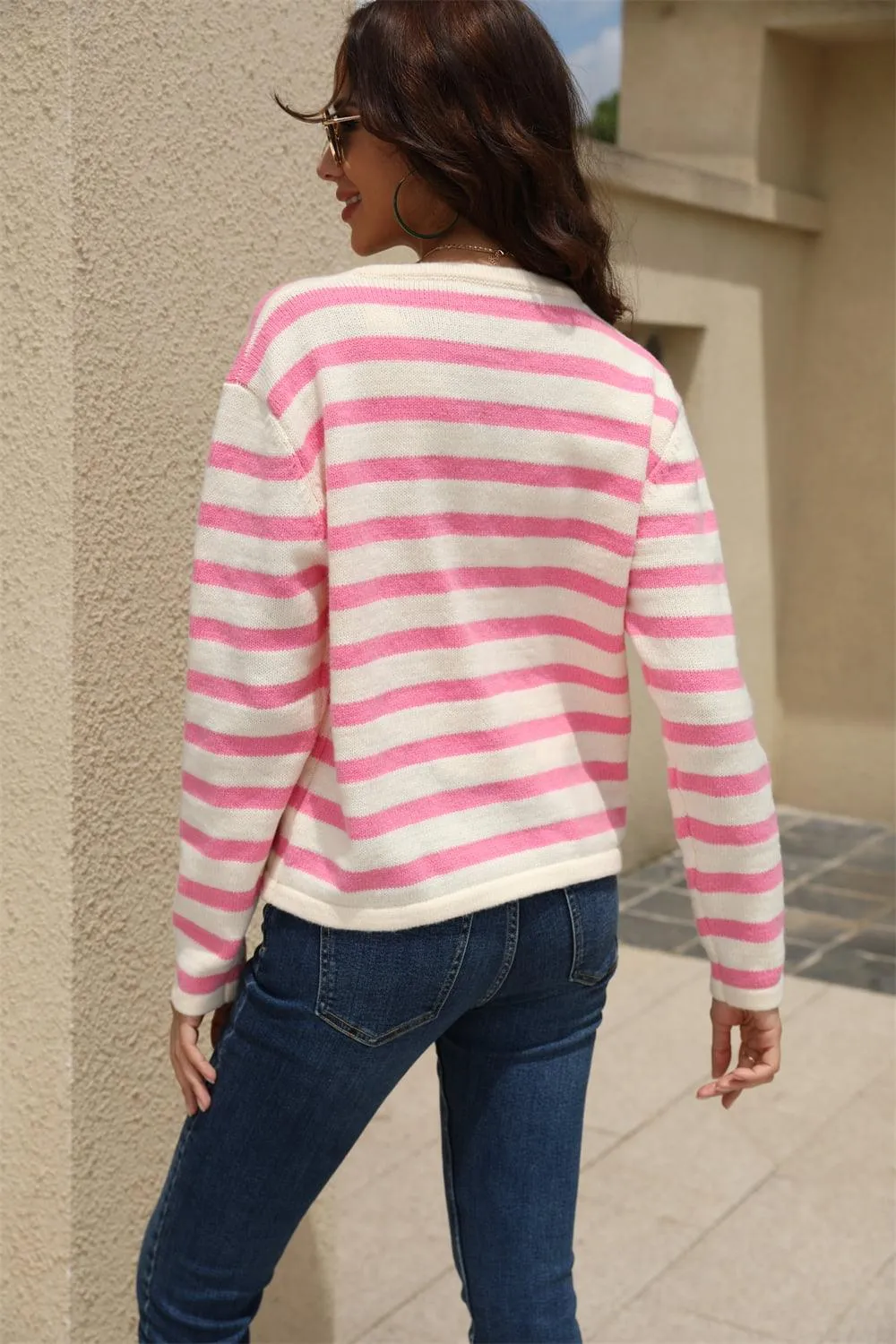 Striped Dropped Shoulder Cardigan