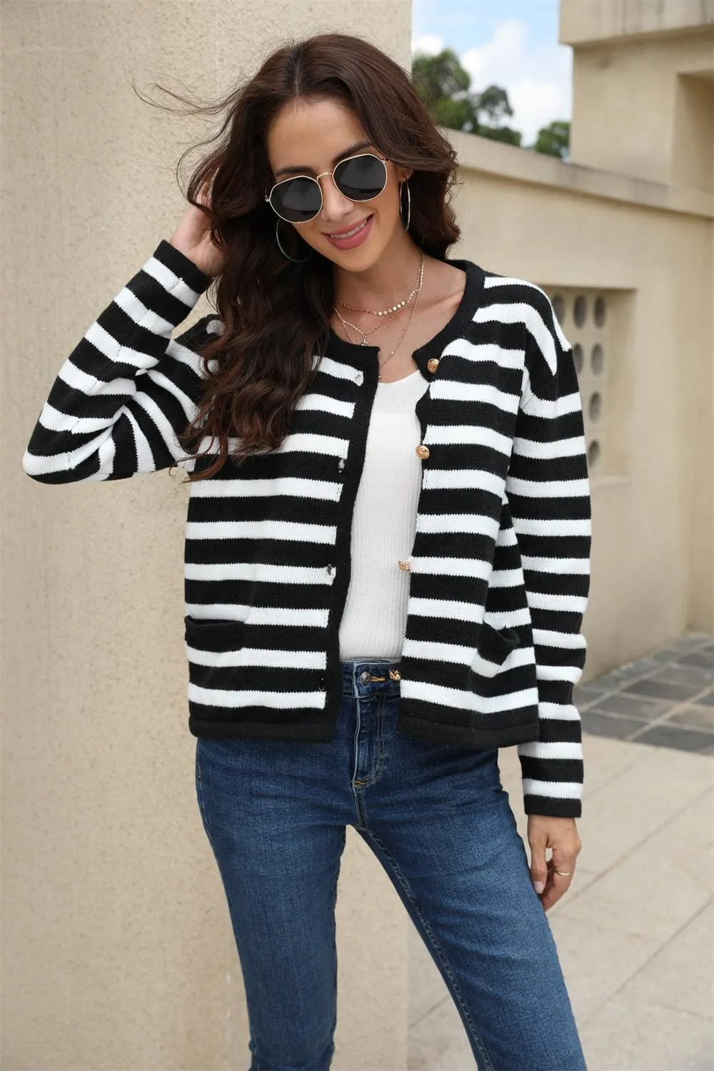 Striped Dropped Shoulder Cardigan