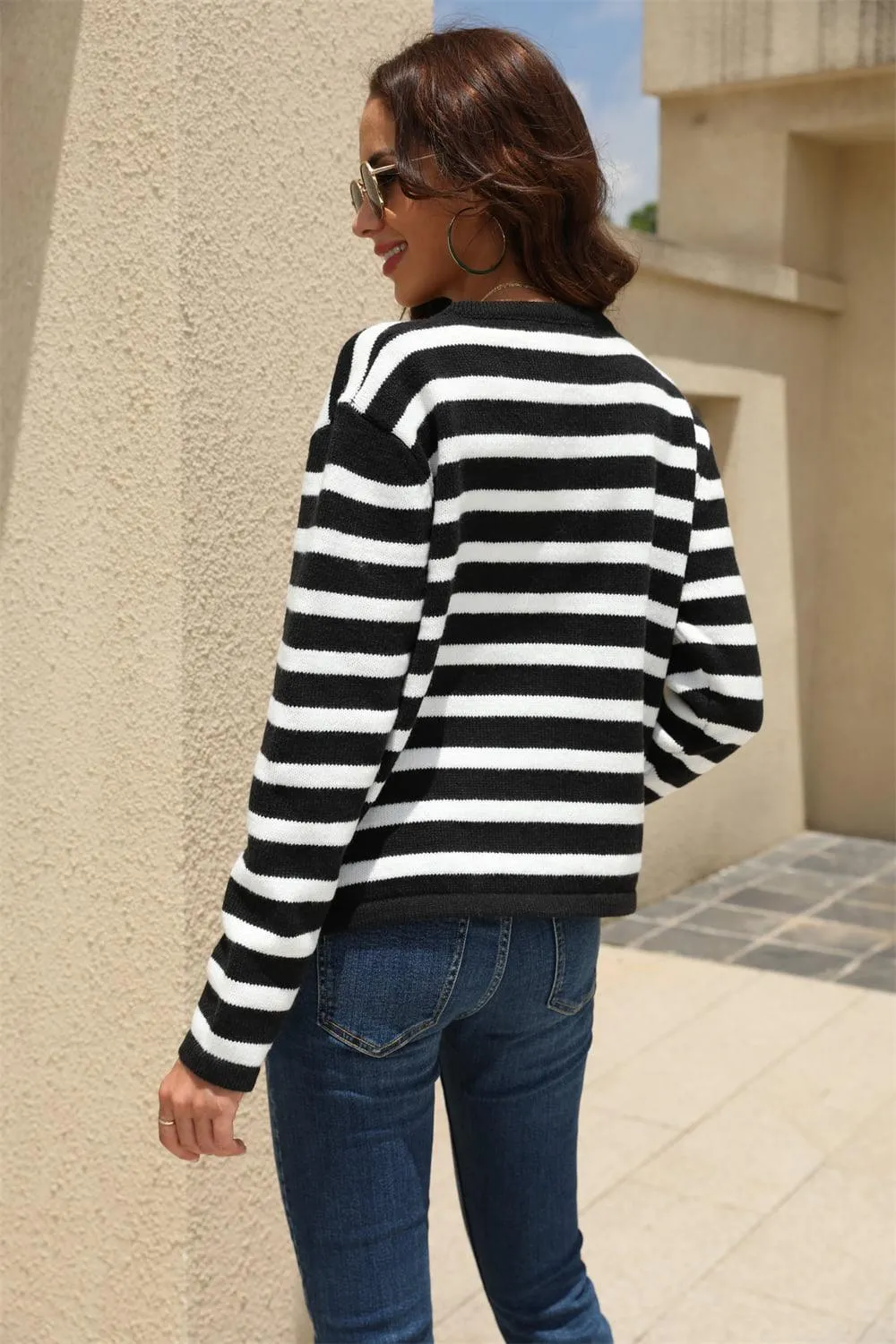 Striped Dropped Shoulder Cardigan