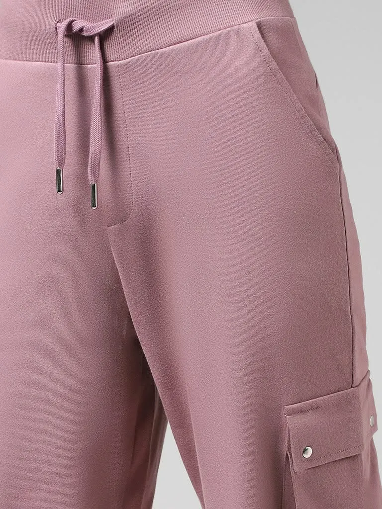 Studiofit Solid Pink Cotton Track Pants