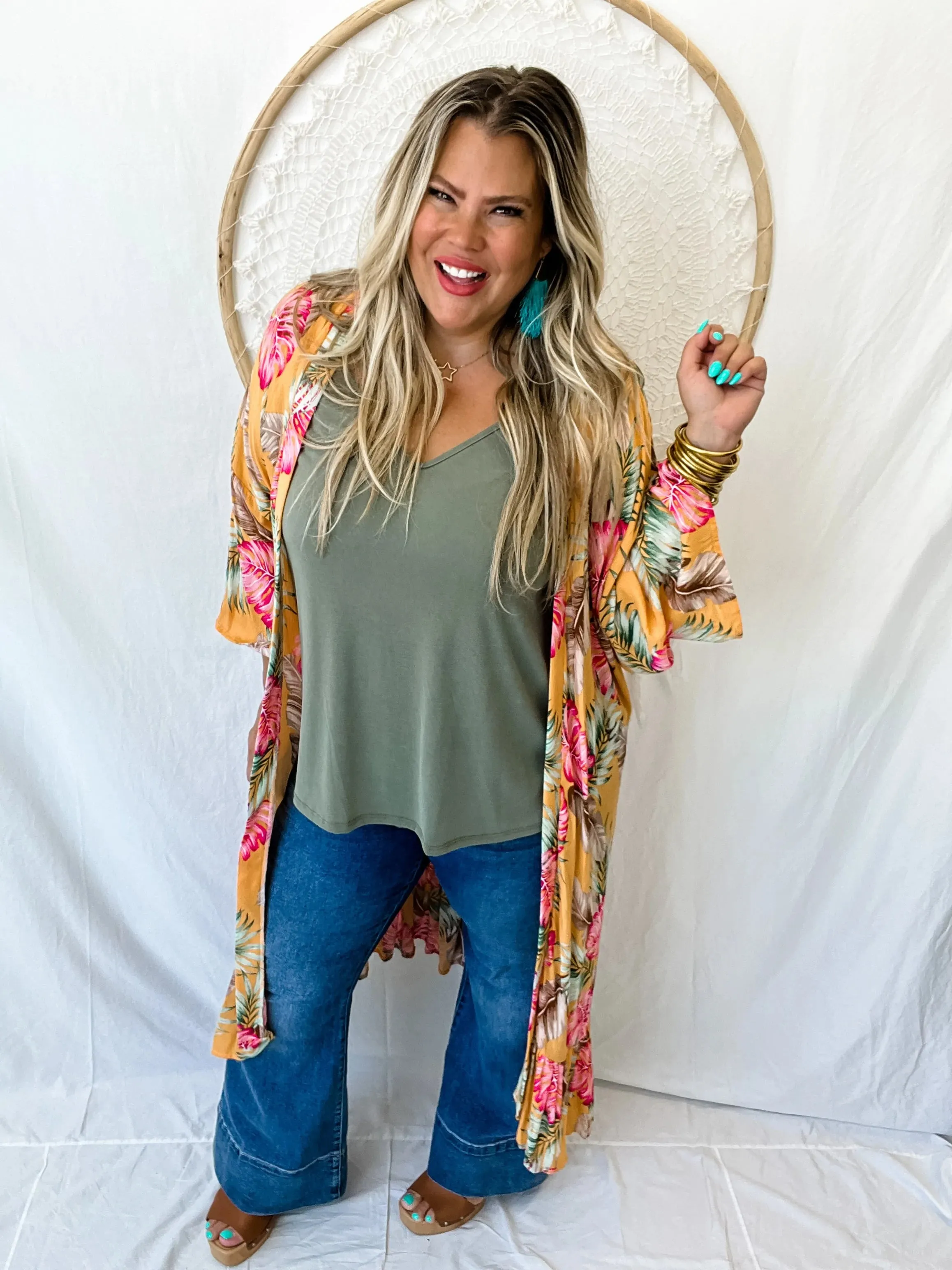 Take Me to the Islands Tropical Floral Kimono